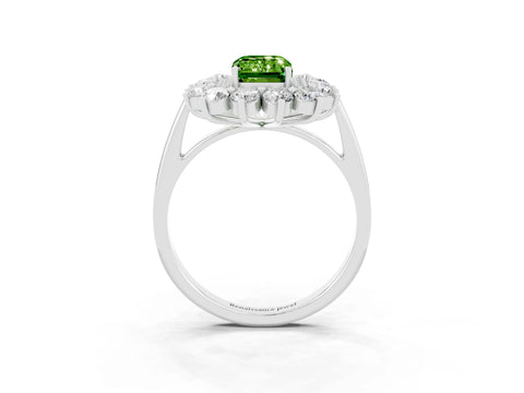 White gold Emerald Cut Halo Cluster Diamond Ring with Pave Band and Four-Prong Setting_3