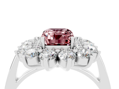 White gold Emerald Cut Halo Cluster Diamond Ring with Pave Band and Four-Prong Setting_4