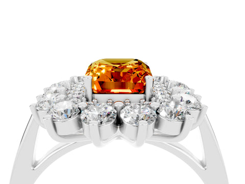 White gold Emerald Cut Halo Cluster Diamond Ring with Pave Band and Four-Prong Setting_4