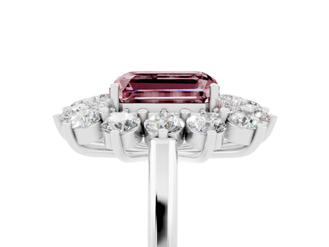 White gold Emerald Cut Halo Cluster Diamond Ring with Pave Band and Four-Prong Setting_5