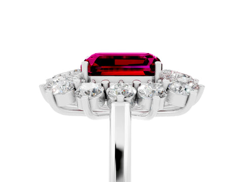 White gold Emerald Cut Halo Cluster Diamond Ring with Pave Band and Four-Prong Setting_5