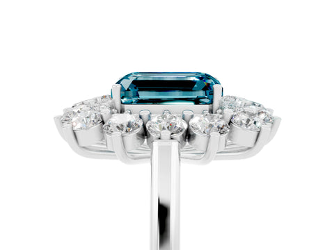 White gold Emerald Cut Halo Cluster Diamond Ring with Pave Band and Four-Prong Setting_5