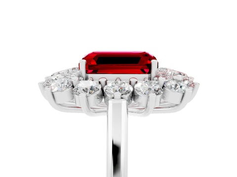 White gold Emerald Cut Halo Cluster Diamond Ring with Pave Band and Four-Prong Setting_5