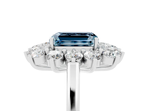 White gold Emerald Cut Halo Cluster Diamond Ring with Pave Band and Four-Prong Setting_5