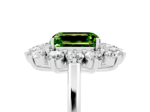 White gold Emerald Cut Halo Cluster Diamond Ring with Pave Band and Four-Prong Setting_5
