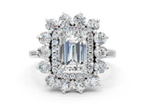 White gold Emerald Cut Halo Cluster Diamond Ring with Pave Band and Four-Prong Setting_7
