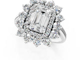 White gold Emerald Cut Halo Cluster Diamond Ring with Pave Band and Four-Prong Setting_8