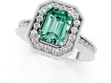 White gold Emerald Cut Halo Diamond Engagement Ring with Milgrain Pave Band and Four-Prong Setting_1