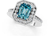 White gold Emerald Cut Halo Diamond Engagement Ring with Milgrain Pave Band and Four-Prong Setting_1