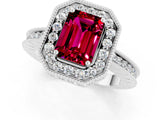 White gold Emerald Cut Halo Diamond Engagement Ring with Milgrain Pave Band and Four-Prong Setting_1