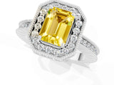 White gold Emerald Cut Halo Diamond Engagement Ring with Milgrain Pave Band and Four-Prong Setting_1