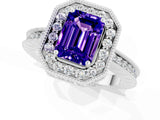 White gold Emerald Cut Halo Diamond Engagement Ring with Milgrain Pave Band and Four-Prong Setting_1