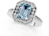 White gold Emerald Cut Halo Diamond Engagement Ring with Milgrain Pave Band and Four-Prong Setting_1