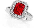 White gold Emerald Cut Halo Diamond Engagement Ring with Milgrain Pave Band and Four-Prong Setting_1