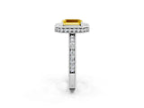White gold Emerald Cut Halo Diamond Engagement Ring with Milgrain Pave Band and Four-Prong Setting_2
