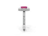 White gold Emerald Cut Halo Diamond Engagement Ring with Milgrain Pave Band and Four-Prong Setting_2