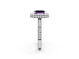 White gold Emerald Cut Halo Diamond Engagement Ring with Milgrain Pave Band and Four-Prong Setting_2