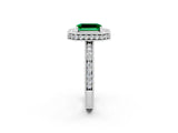White gold Emerald Cut Halo Diamond Engagement Ring with Milgrain Pave Band and Four-Prong Setting_2