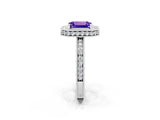 White gold Emerald Cut Halo Diamond Engagement Ring with Milgrain Pave Band and Four-Prong Setting_2