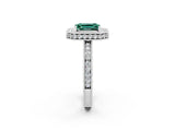 White gold Emerald Cut Halo Diamond Engagement Ring with Milgrain Pave Band and Four-Prong Setting_2