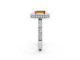 White gold Emerald Cut Halo Diamond Engagement Ring with Milgrain Pave Band and Four-Prong Setting_2