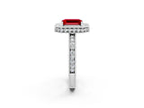 White gold Emerald Cut Halo Diamond Engagement Ring with Milgrain Pave Band and Four-Prong Setting_2