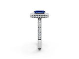 White gold Emerald Cut Halo Diamond Engagement Ring with Milgrain Pave Band and Four-Prong Setting_2