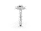 White gold Emerald Cut Halo Diamond Engagement Ring with Milgrain Pave Band and Four-Prong Setting_2