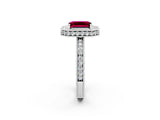White gold Emerald Cut Halo Diamond Engagement Ring with Milgrain Pave Band and Four-Prong Setting_2