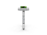 White gold Emerald Cut Halo Diamond Engagement Ring with Milgrain Pave Band and Four-Prong Setting_2