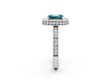 White gold Emerald Cut Halo Diamond Engagement Ring with Milgrain Pave Band and Four-Prong Setting_2