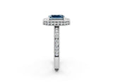 White gold Emerald Cut Halo Diamond Engagement Ring with Milgrain Pave Band and Four-Prong Setting_2