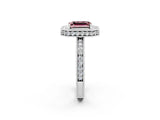 White gold Emerald Cut Halo Diamond Engagement Ring with Milgrain Pave Band and Four-Prong Setting_2