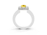 White gold Emerald Cut Halo Diamond Engagement Ring with Milgrain Pave Band and Four-Prong Setting_3