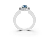 White gold Emerald Cut Halo Diamond Engagement Ring with Milgrain Pave Band and Four-Prong Setting_3