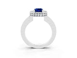 White gold Emerald Cut Halo Diamond Engagement Ring with Milgrain Pave Band and Four-Prong Setting_3