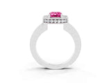 White gold Emerald Cut Halo Diamond Engagement Ring with Milgrain Pave Band and Four-Prong Setting_3