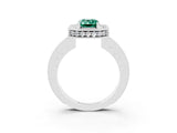 White gold Emerald Cut Halo Diamond Engagement Ring with Milgrain Pave Band and Four-Prong Setting_3