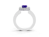 White gold Emerald Cut Halo Diamond Engagement Ring with Milgrain Pave Band and Four-Prong Setting_3