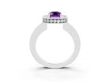 White gold Emerald Cut Halo Diamond Engagement Ring with Milgrain Pave Band and Four-Prong Setting_3