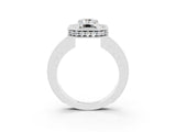 White gold Emerald Cut Halo Diamond Engagement Ring with Milgrain Pave Band and Four-Prong Setting_3