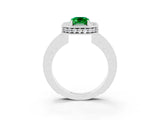 White gold Emerald Cut Halo Diamond Engagement Ring with Milgrain Pave Band and Four-Prong Setting_3