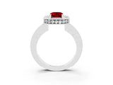 White gold Emerald Cut Halo Diamond Engagement Ring with Milgrain Pave Band and Four-Prong Setting_3