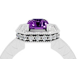 White gold Emerald Cut Halo Diamond Engagement Ring with Milgrain Pave Band and Four-Prong Setting_4