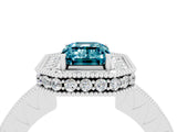White gold Emerald Cut Halo Diamond Engagement Ring with Milgrain Pave Band and Four-Prong Setting_4