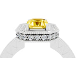 White gold Emerald Cut Halo Diamond Engagement Ring with Milgrain Pave Band and Four-Prong Setting_4