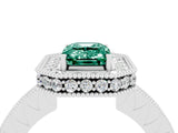 White gold Emerald Cut Halo Diamond Engagement Ring with Milgrain Pave Band and Four-Prong Setting_4