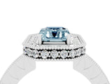 White gold Emerald Cut Halo Diamond Engagement Ring with Milgrain Pave Band and Four-Prong Setting_4