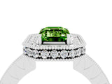 White gold Emerald Cut Halo Diamond Engagement Ring with Milgrain Pave Band and Four-Prong Setting_4