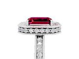 White gold Emerald Cut Halo Diamond Engagement Ring with Milgrain Pave Band and Four-Prong Setting_5